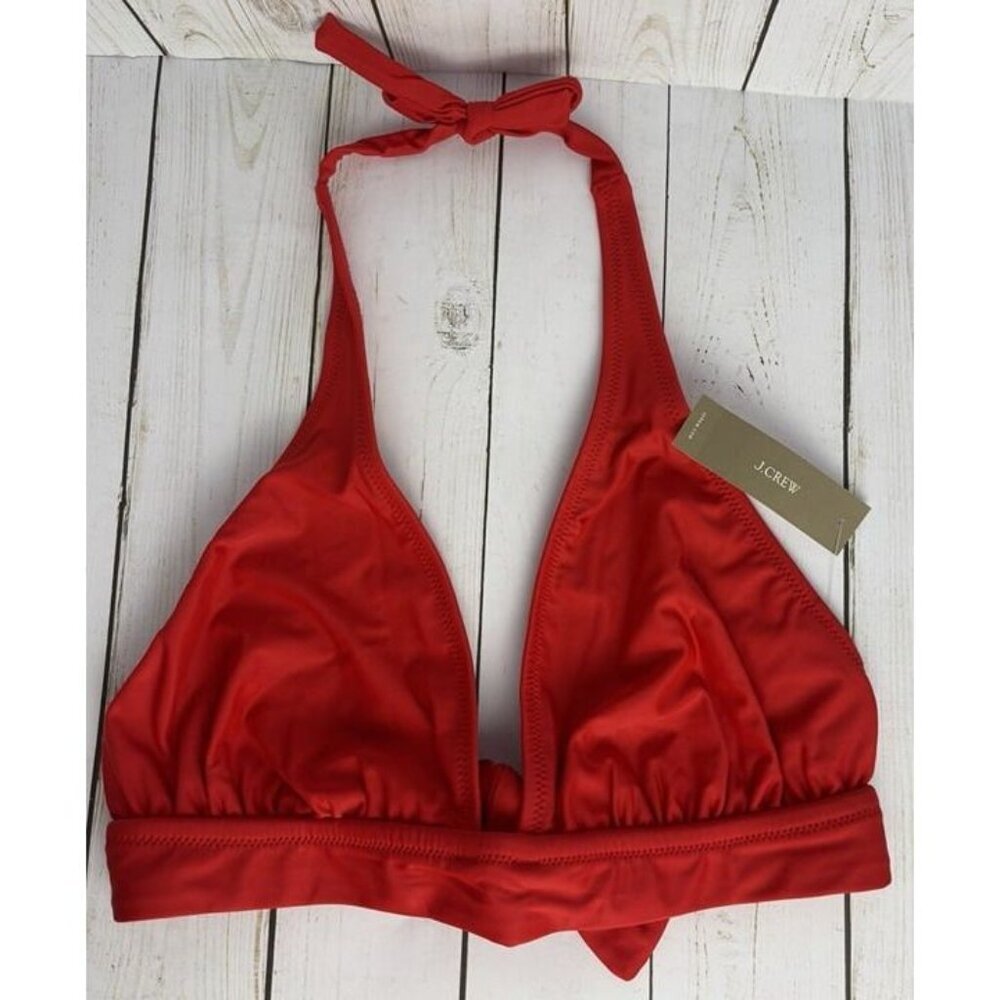 NEW J. Crew Banded Halter Tie Bikini Swim Top Sz S Burnt Orange 1431